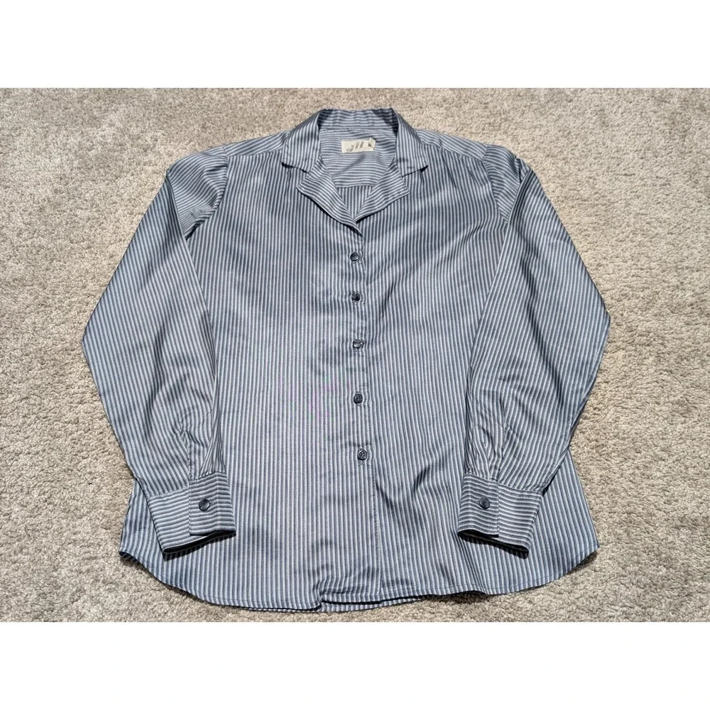 JH Collectibles Vintage Blue White Striped Button Up Blouse Womens 6 Long Sleeve